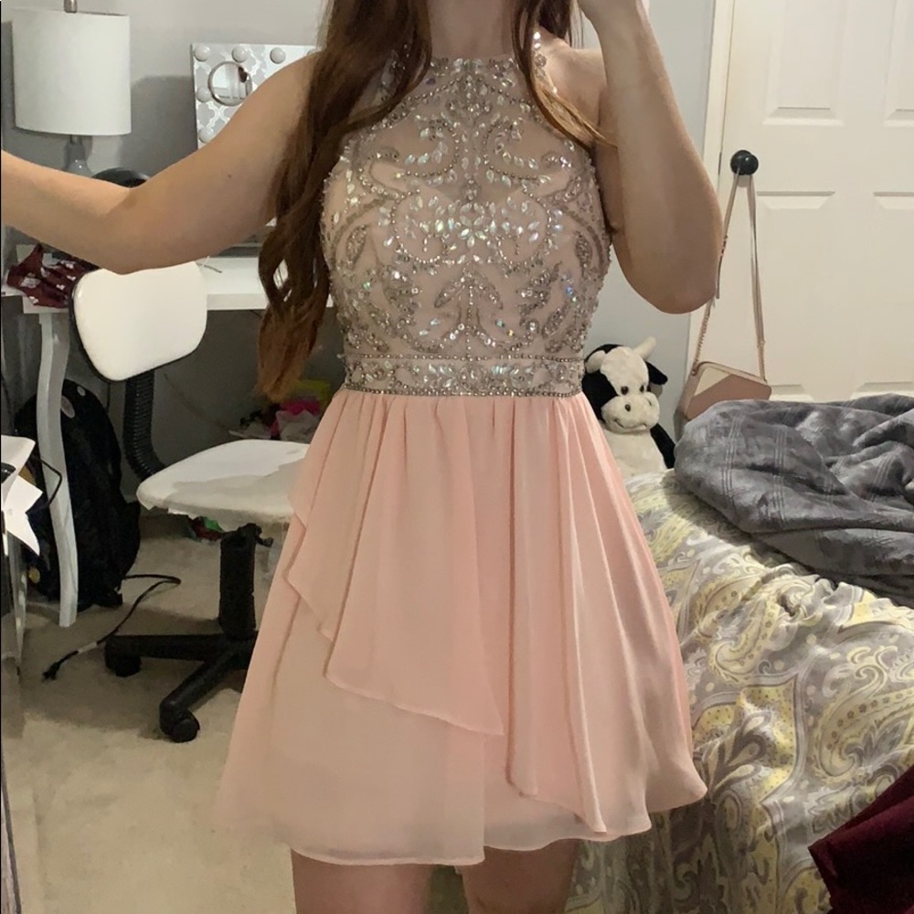 Light pink Beaded Halter Top Dress